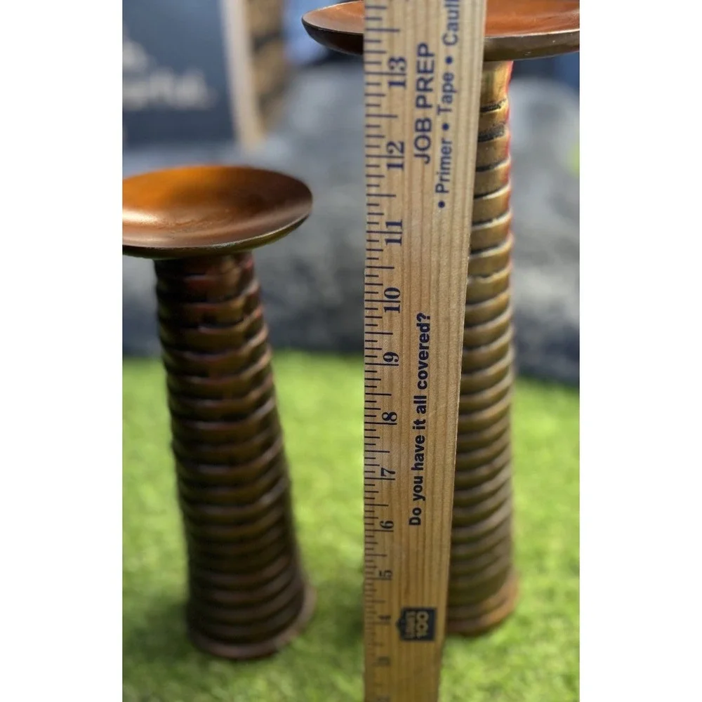 Crate And Barrel Candle Stick Holder Lot Of‎ Two Brown Metal Modern